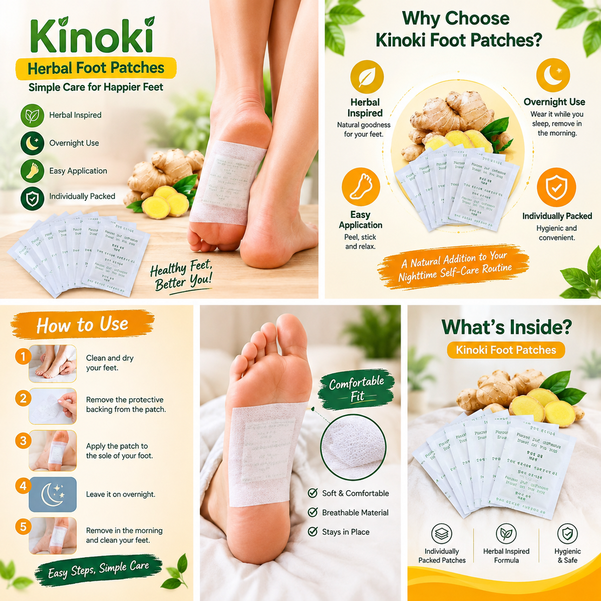 Kinoki Herbal Foot Patches – Easy-to-Use Overnight Foot Care Patches